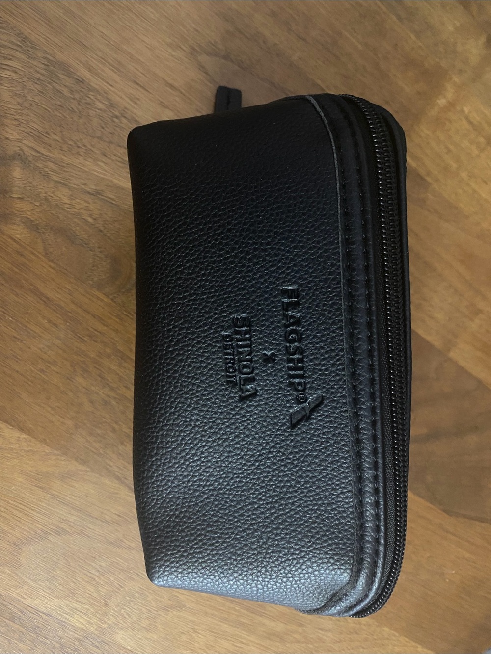 Lacoste Black Pebbled Leather Zip Toiletry Pouch